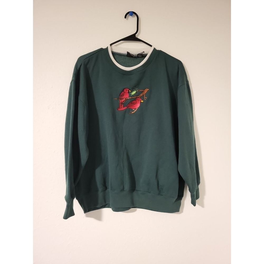 Bobbie Brooks Women's Green Sweatshirt‎ with Bird Embroidery